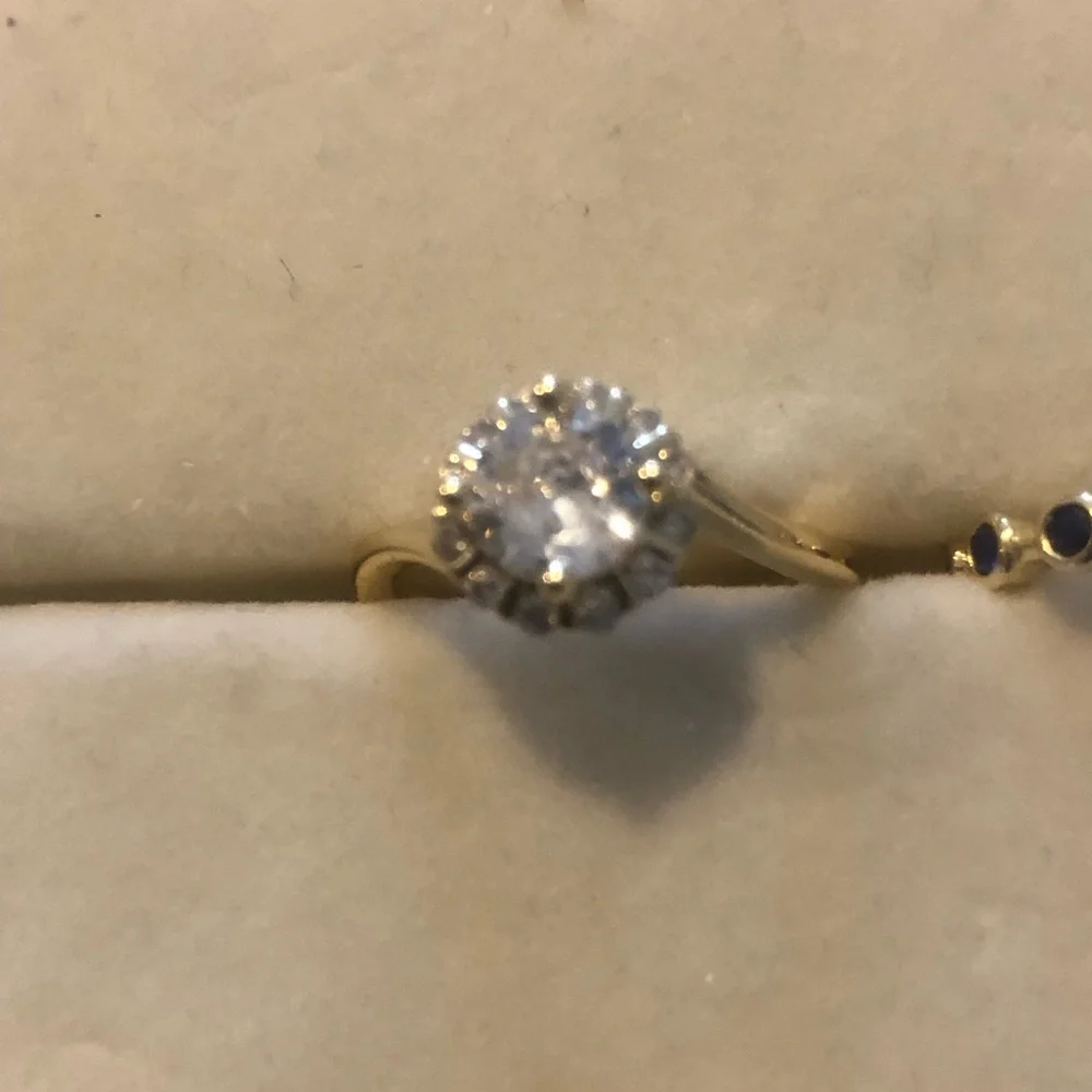 Gold-tone Halo Solitaire Ring CZ Gemstone